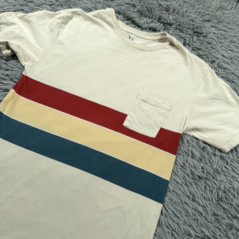 Katin Shirt Large Beige Color Block Horizontal Pocket Pullover Casual Tee Mens